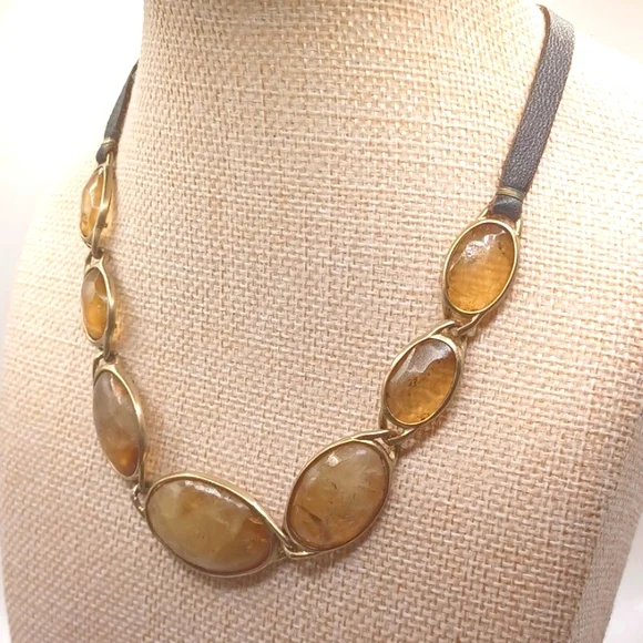 Kenneth Cole Gold tone and Citrine Choker with Leather Strap - Picture 4 of 10